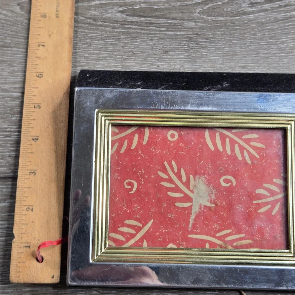 Vintage Miniature Photo Album Brassy Gold and Chrome Picture Frame Velvet Book